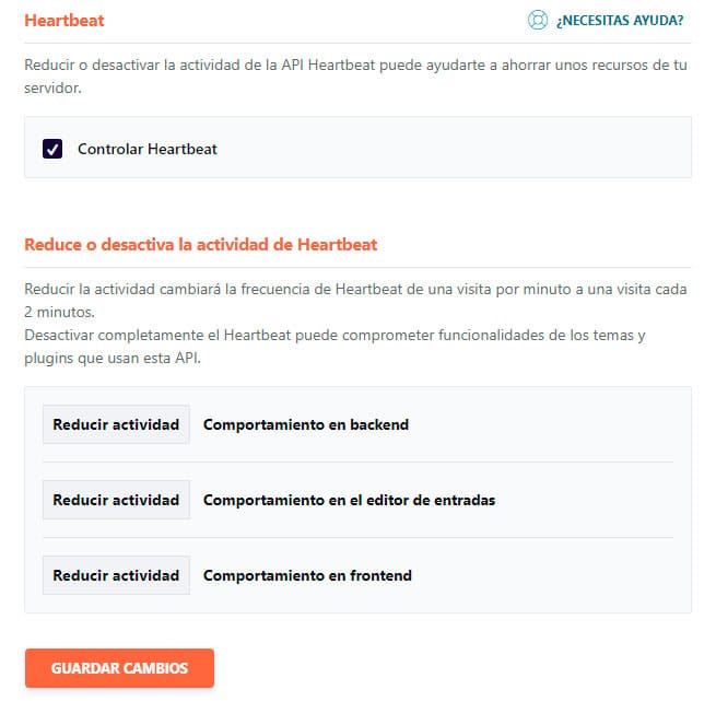 Configurar Heartbeat en WP Rocket