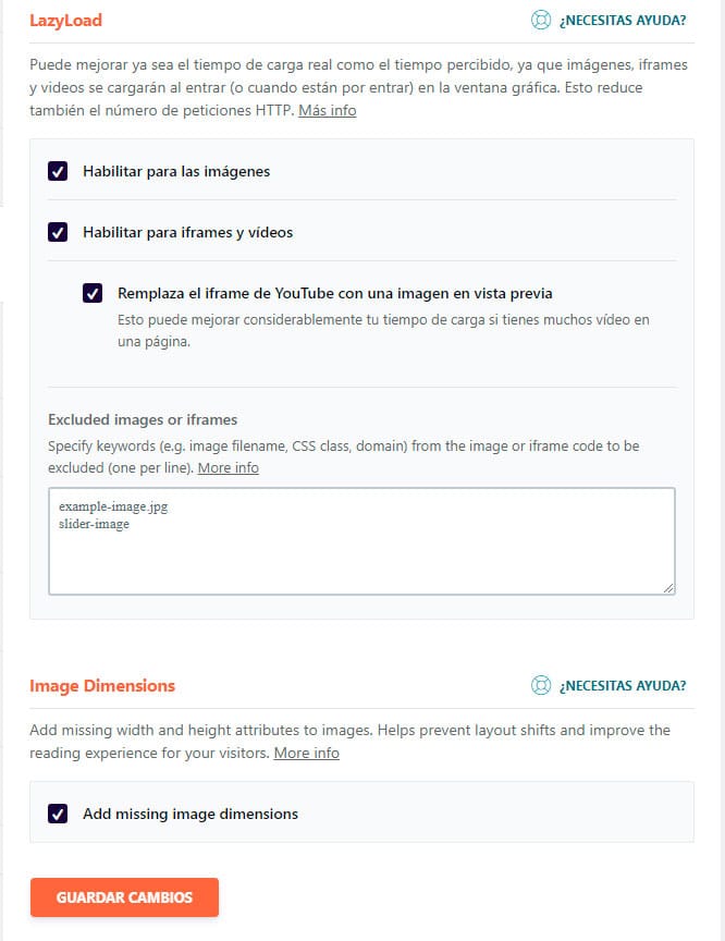 configuración medios wp rocket