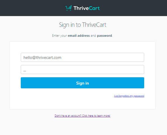 Pantalla de inicio de Thrivecart